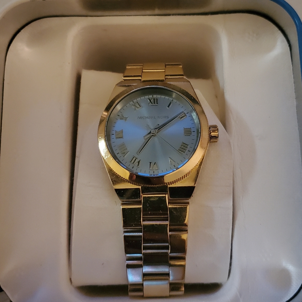 Michael Kors light blue & gold watch (like-new pristine condition)